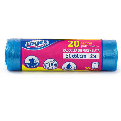 FORTEX 20 Sacchetti immondizia 50x60cm 35Lt 9mic Azzurro trasp. Logex