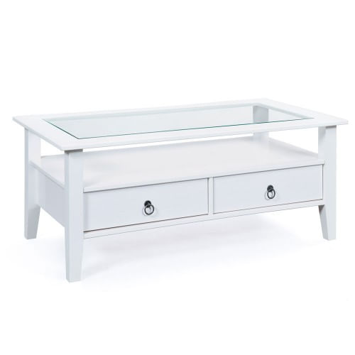 Tavolino in Vetro da Caffe 115x60 Bianco Tavolo Legno Divano da Soggiorno Divano
