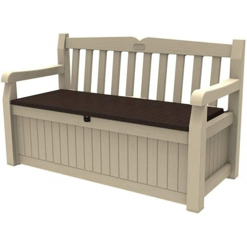 Keter Panchina Baule Effetto Legno Contenitore Apribile Esterno Beige Cassapanca