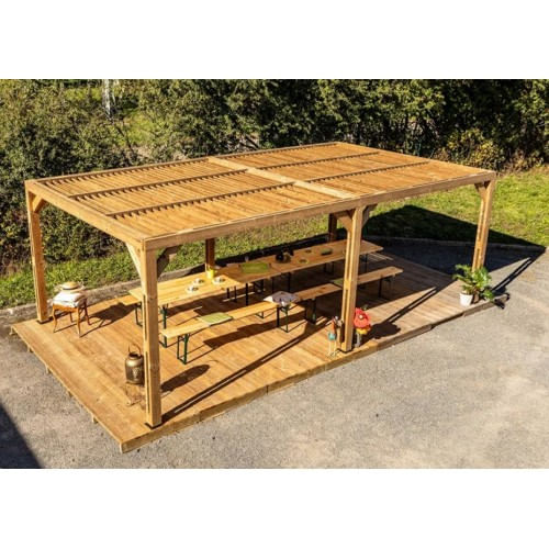 Gazebo Pergola in Legno 3.4x6 da Giardino Carport con Copertura Veneziane Mobili