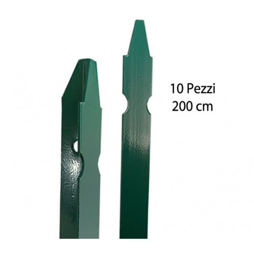 10 Paletti per Recinzione Alti 200 cm in Ferro Verde per Rete Metallica