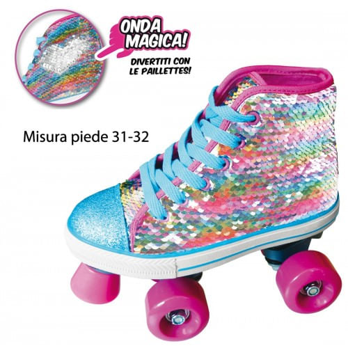 Pattini a Rotelle Sneaker Scarpa 31 32 con Paillettes Freno 4 Ruote da Bambina