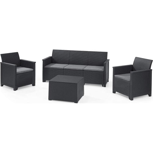 Salotto da Esterno Effetto Rattan Grafite Lounge Divano con Cuscini Aperitivo