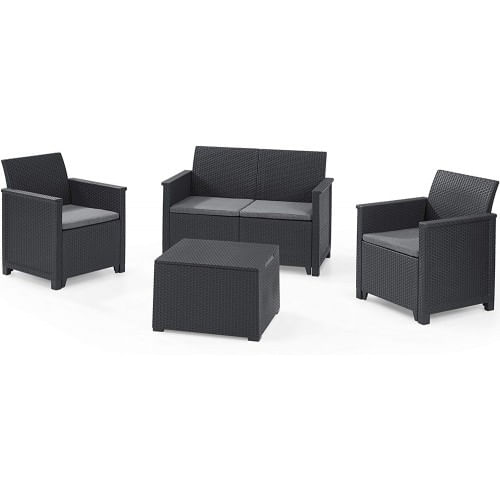 Salotto da Esterno Moderno Effetto Rattan Relax Grafite Caffe Divano con Cuscini