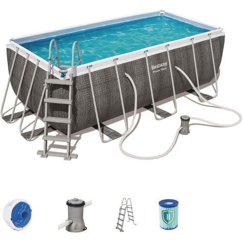 Piscina Rettangolare per Esterno 4x2 con Scaletta Pompa Filtro a Cartuccia Frame