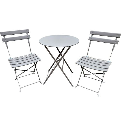 Tavolo Rotondo e 2 Sedie in Acciaio Set da Giardino Terrazzo Balcone Pieghevole