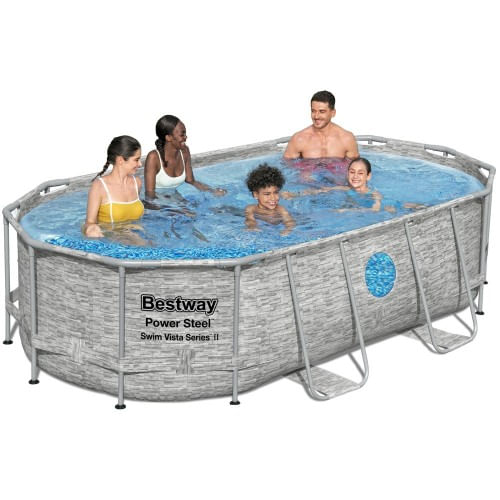 Piscina Fuori Terra Ovale 427x250 con Copertura Pompa Filtro Cartuccia Scaletta