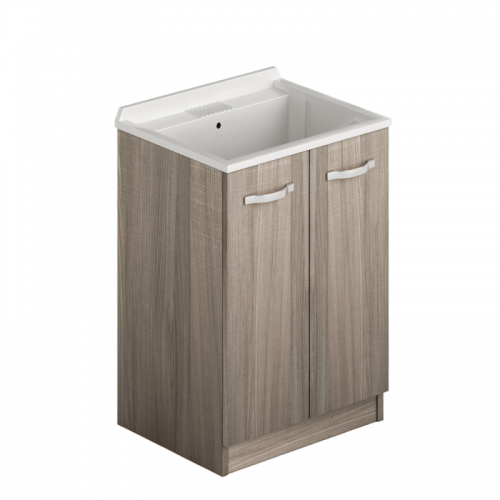 Mobile Lavatoio con 2 Ante in Legno Olmo Vaschetta in Resina Bagno Lavabo