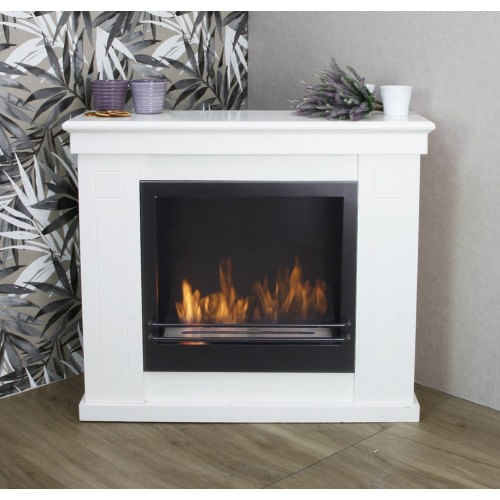 Camino a Bioetanolo da terra 3 Kw Bianco Stufa Cornice in Legno Bruciatore 1.7lt