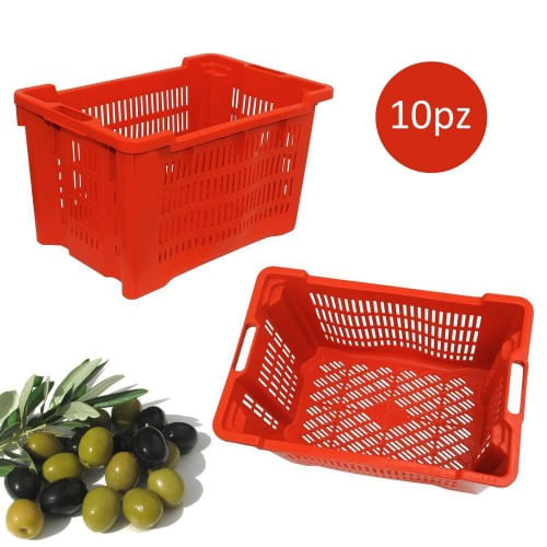 10 Ceste Raccolta Olive Cassetta Impilabile fondo Forato per Frutta Verdura Cassa Multiuso