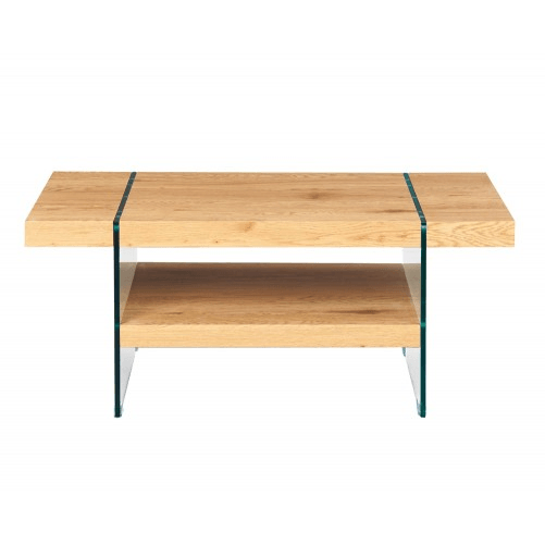 Tavolino Quercia da Caffe in Legno Vetro Design Moderno Salotto Soggiorno Divano