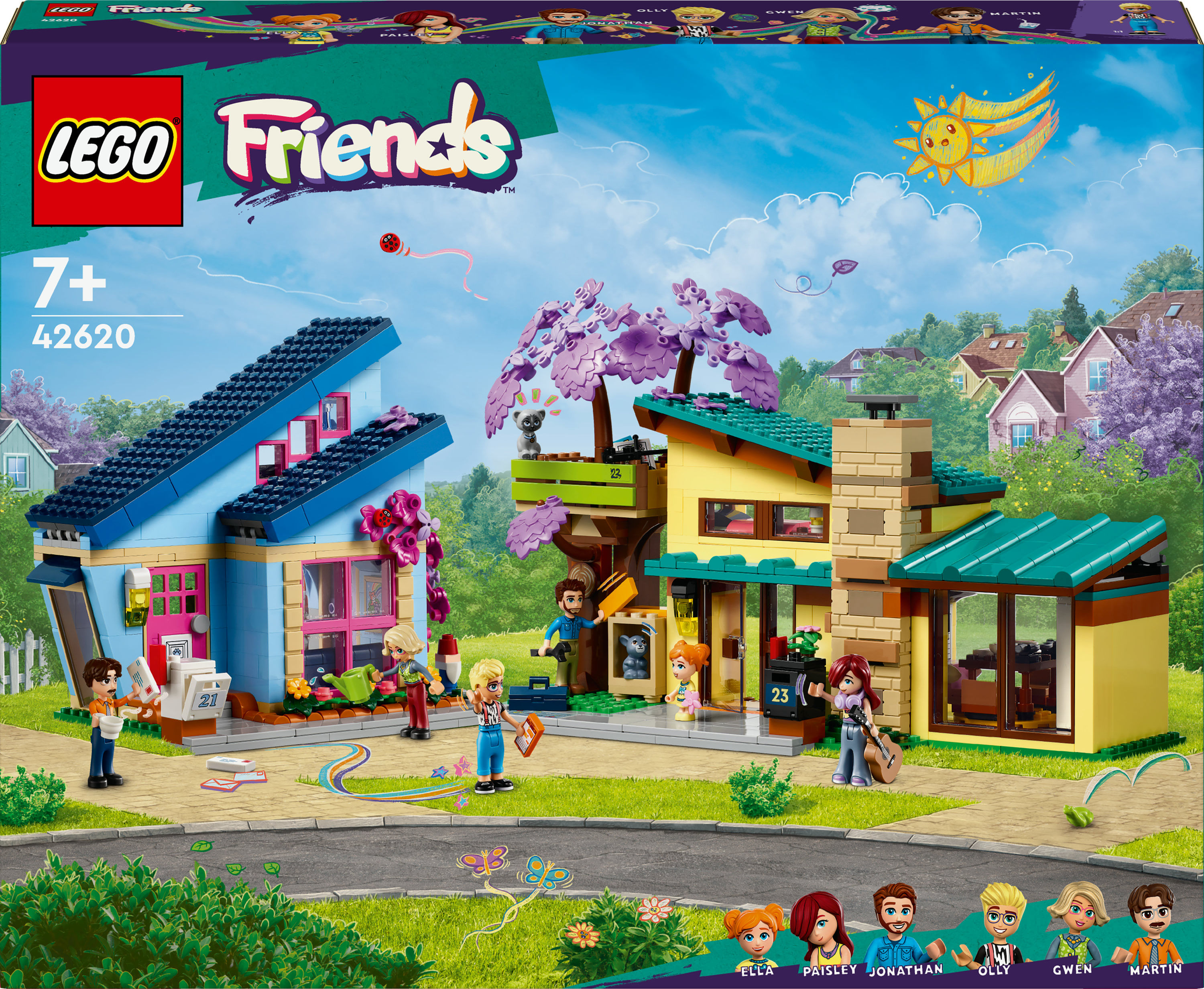 LEGO Friends 42620 Le Case di Olly e Paisley, Giochi per Bambini di 7+ Anni con 2 Case Giocattolo da Costruire e 6 Personaggi