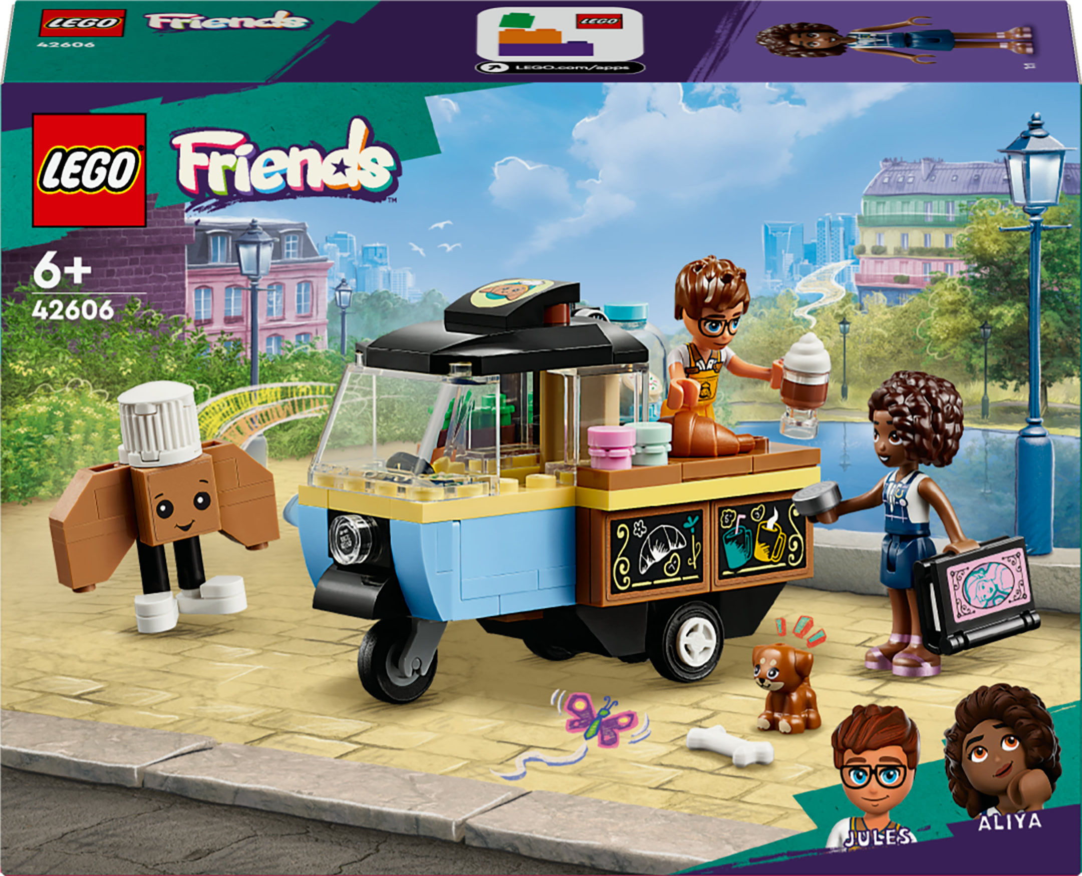 LEGO Friends 42606 Furgoncino del Fornaio, Giochi per Bambini di 6+ Anni con Cucina Giocattolo, Cibo, Mini Bamboline e Cane