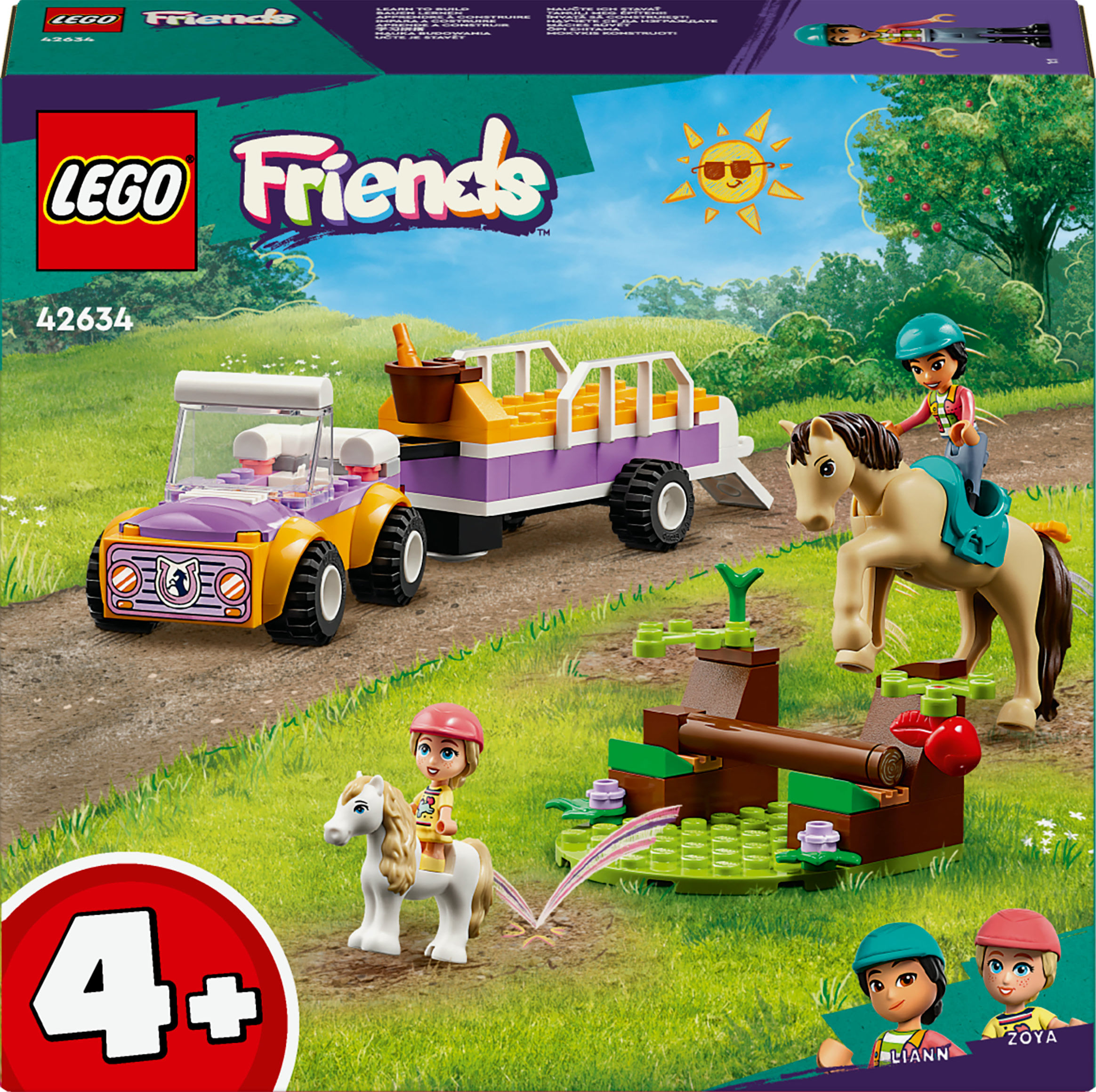 LEGO Friends 42634 Rimorchio con Cavallo e Pony, Giocattolo per la Cura degli Animali con 2 Mini Bamboline, Giochi Bambini 4+