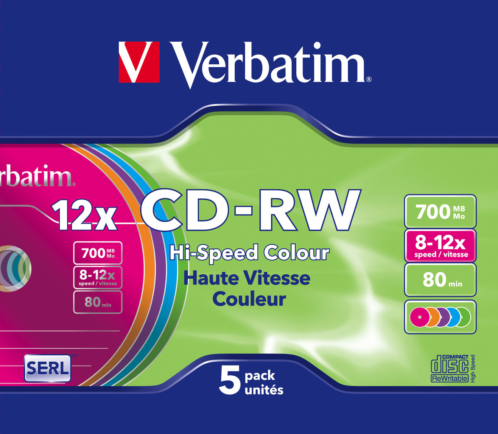 Verbatim Cdrw Datalifeplus 5 Pz. 8x-10x 700mb Slim Colorati Verbatim CD-RW Colour 12x 700 MB 5 pz