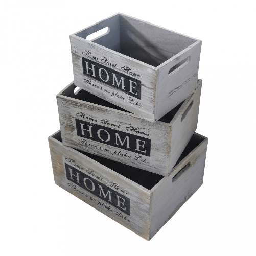MILANI HOME BRIANNA - set di 3 cassette in legno