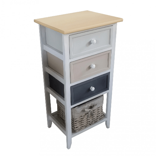 RITTER - mobiletto in legno con 3 cassetti e 1 cesta