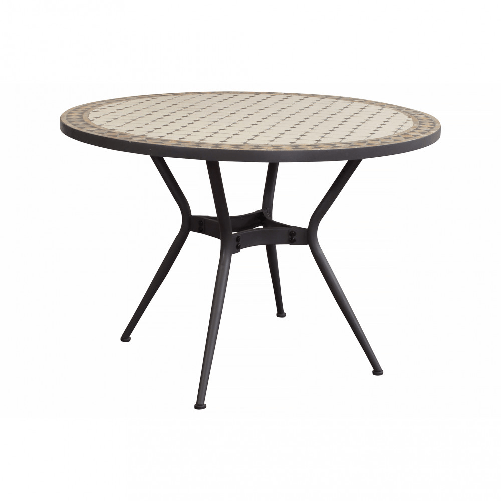 MILANI HOME ANXO - tavolo con piano rotondo e mosaico beige e antracite