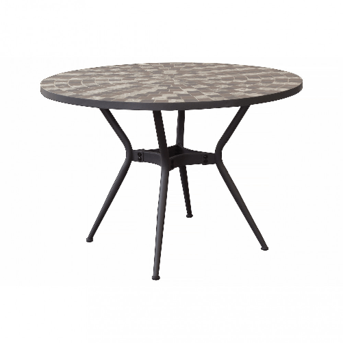 MILANI HOME OBIDOS - tavolo con piano rotondo e mosaico grigio chiaro, grigio e antracite
