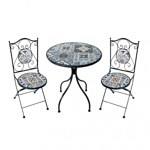MILANI HOME SILVES - set due sedie pieghevoli e tavolo rotondo con decori