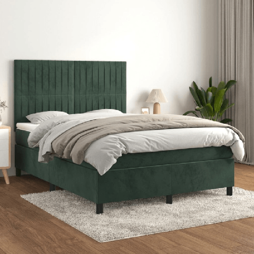 VidaXL Giroletto a Molle con Materasso Verde Scuro 140x200 cm Velluto