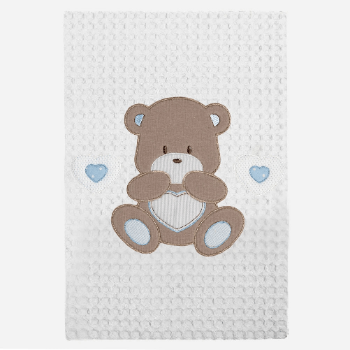Copertina in piquet a nido d’ape per lettino Orso cuore Coccolissimi