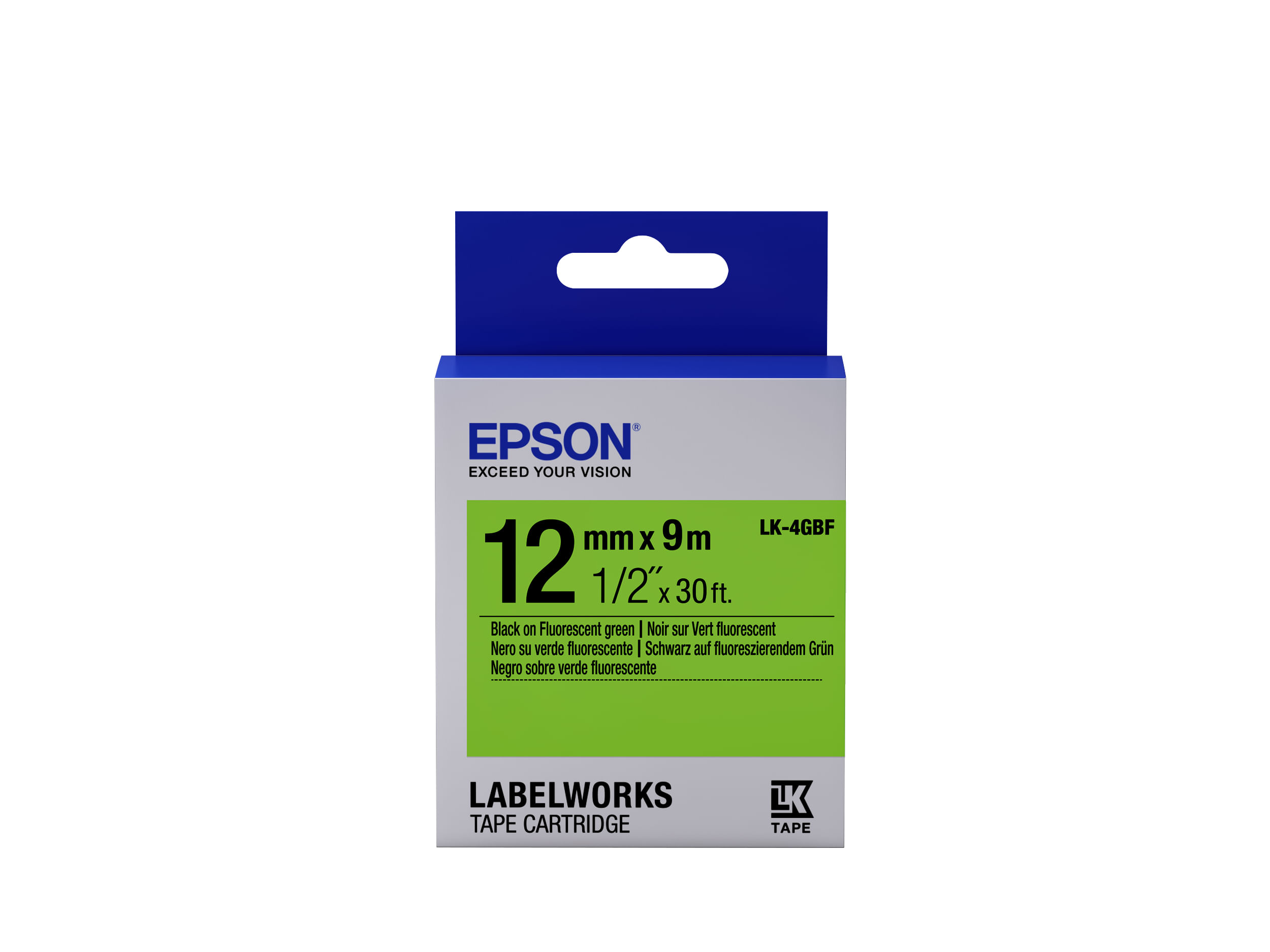 Epson Nastro fondo Fluorescente Verde per testo Nero 12/9 LK-4GBF