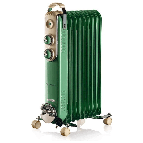 Ariete 838 Radiatore a olio Vintage Celeste - 9 elementi riscaldanti - 3 livelli di potenza - Maniglia e ruote per facile trasporto - max 2000 Watt