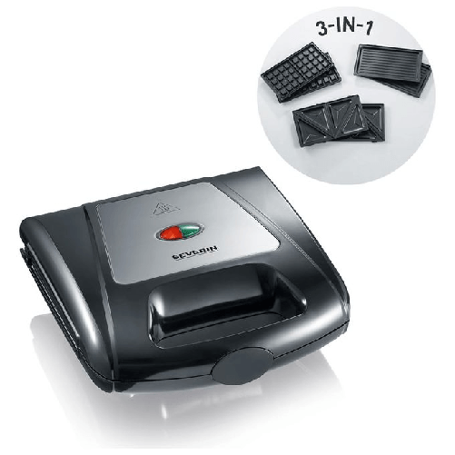 Severin Piastra Grill Elettrica Severin SA2968 Nero Cromo 1000 W Severin 2968 2 waffle 1000 W Nero, Cromo