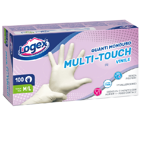 LOGEX PROFESSIONAL Scatola da 100 guanti monouso in vinile NON talcato Tg. M/L Logex