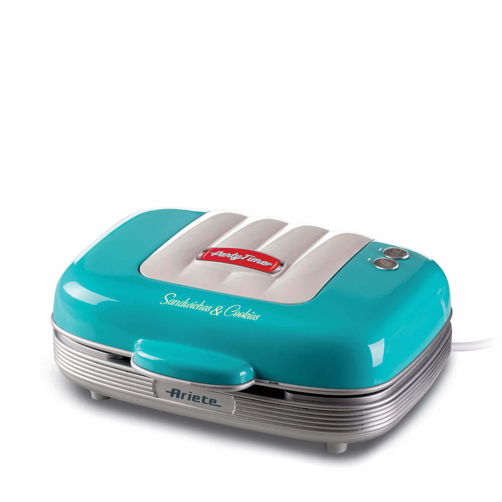 Ariete 1972 Sandwiches & Cookies Party Time, Piastra Elettrica Multifunzione, 700 Watt, 3 piastre antiaderenti e intercambiabili, Azzurro
