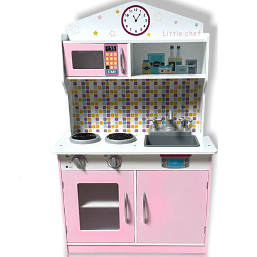 Pidema:Cucina in legno rosa per bambine, cucine giocattolo bianca per bambina con padella e pentola inclusa.