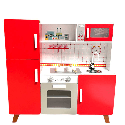 Pidema:Cucina in legno rossa per bambine, cucine giocattolo bianca per bambina con padella e pentola inclusa.