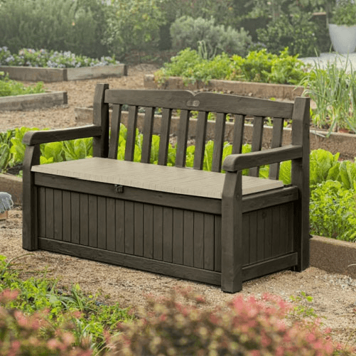 Pidema:Cassapanca contenitore in resina con finitura effetto legno per esterno. Panchina baule amazon da giardino in resina marrone a prezzi scontati