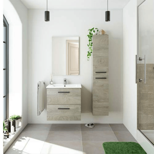 Pidema:Mobile bagno rovere sospeso con due cassetti. Mobili bagno sospesi in legno completi di specchio a prezzi economici