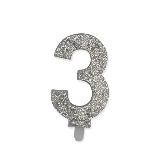 Senza marca Candelina Sweety Argento Glitter 9 cm Numero 3