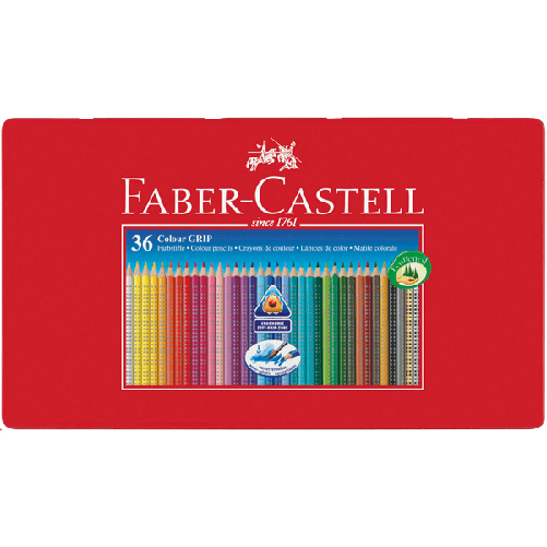 Faber Castell ASTUCCIO metallo 36 PASTELLI COLORATI ACQUERELLABILI Color Grip FABER CASTELL