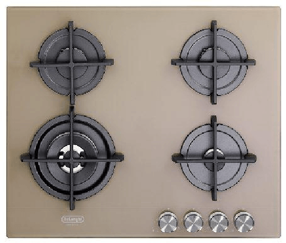 De Longhi NSL460T Piano Cottura a Gas in Vetro Temperato 4 Zone 1 Doppia Corona 60 cm Tortora – NSL 460 T