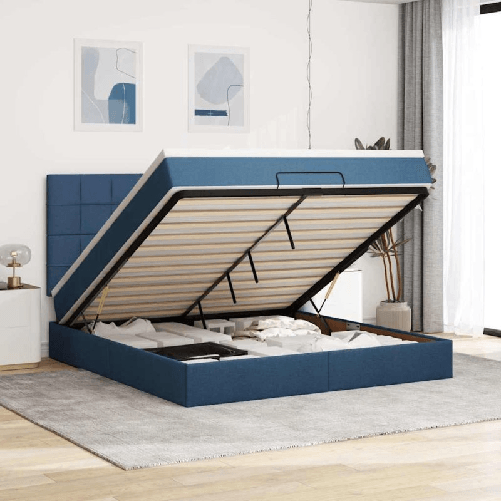 VidaXL Struttura Letto Pouf con Materasso Blu 180x200cm in Tessuto