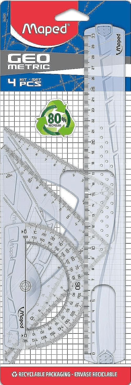 Maped kit geometria 4 pezzi righello squadre goniometro multicolore 242767