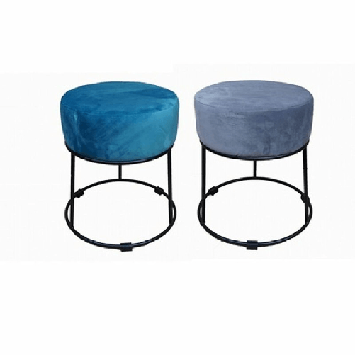 Poggiapiedi DKD Home Decor Nero Grigio Metallo Turchese Poliestere (36 x 36 x 37 cm) (2 Unità)