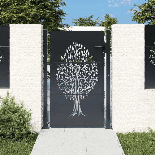 VidaXL Cancello Giardino Antracite 105x130 cm in Acciaio Design Albero