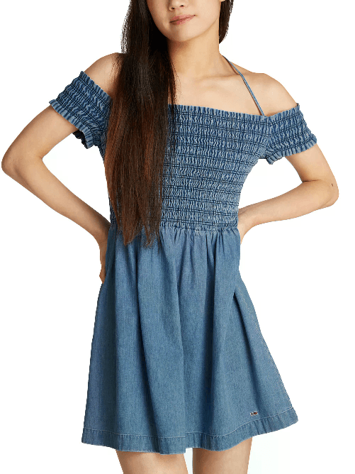 TOMMY JEANS ABITO VESTITO DONNA TOMMY JEANS DW0DW20343 COTONE BLU ORIGINALE PE 2025 Colore Blu,Taglia L