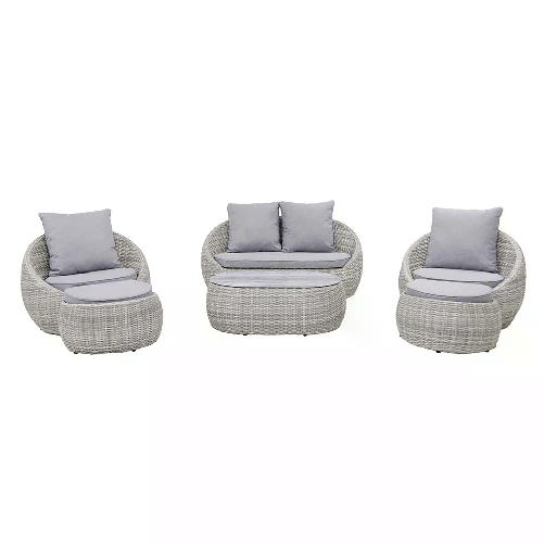 Tempo Style - Salottino da giardino 2 posti SANTORINI | Effetto vimini con cuscineria sfoderabile color grigio