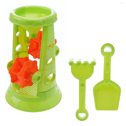 TrAdE Shop Traesio Set 3pz Gioco Spiaggia Mare Con Mulino A Clessidra Paletta Rastrello 26x16cm 258257 -
