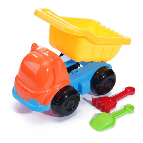 TrAdE Shop Traesio Set Spiaggia 3pz Camion Ribaltabile Con Paletta Rastrello Giochi Bambini 18x28cm 258265 -