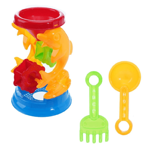 TrAdE Shop Traesio Set 3 Pz Gioco Da Spiaggia Mare Con Mulino A Delfini Paletta Rastrello 11x15cm 258278 -