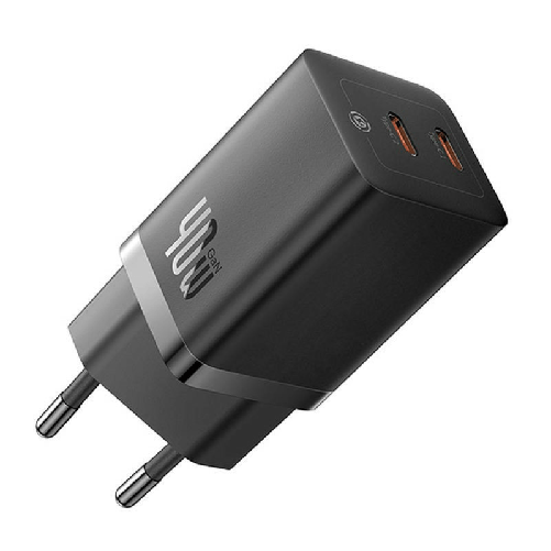 Baseus caricatore usb-c 40w gan5 pro nero ricarica rapida 2 porte universale