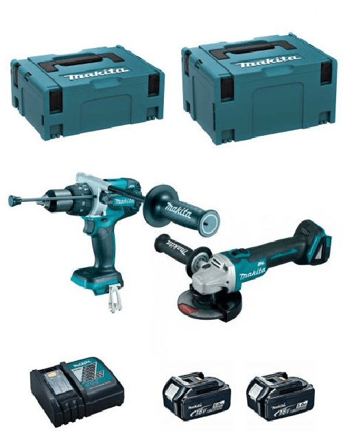 Makita kit dlx2130tj2 (dga504 + dhp481 + 2 x 5,0 ah + dc18rc + makpac 2 + makpac 3) 0088381810500