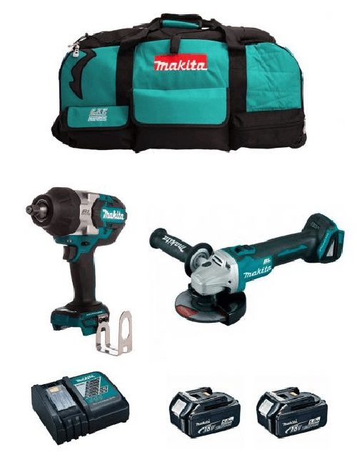 Makita kit mk214 (dtw1002 + dga504 + 2 x 5,0 ah + dc18rc + lxt600) 8435587916277